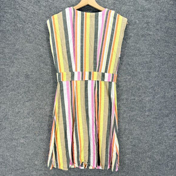 Loft Dress Women 2P Petite Yellow Striped Sheath Midi Button V-Neck Sleeveless - Picture 2 of 7